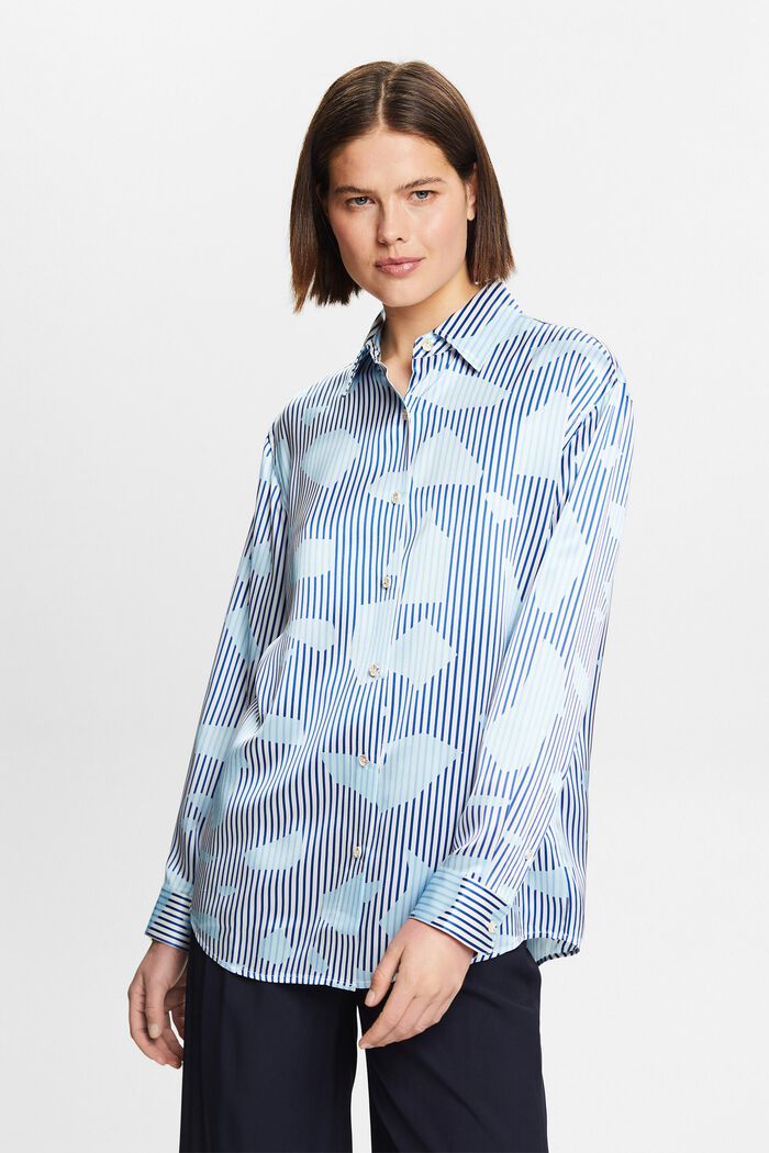 Silkeskjorte med tryk og knaplukning, BRIGHT BLUE, detail image number 4