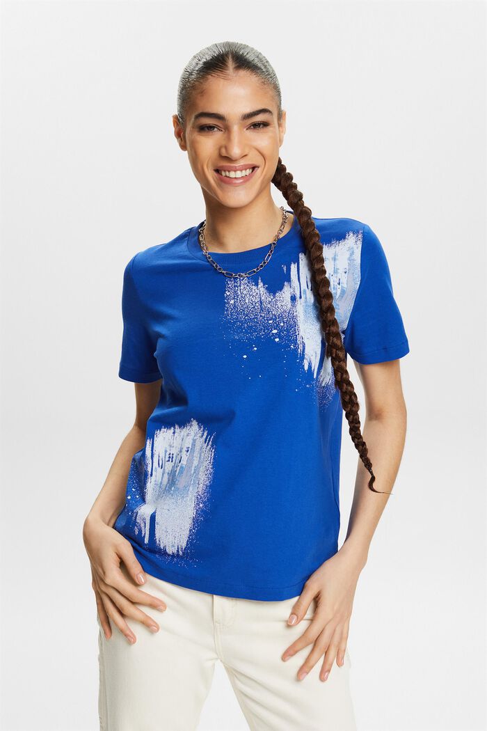 Bomulds-T-shirt med grafisk print, BRIGHT BLUE, detail image number 0