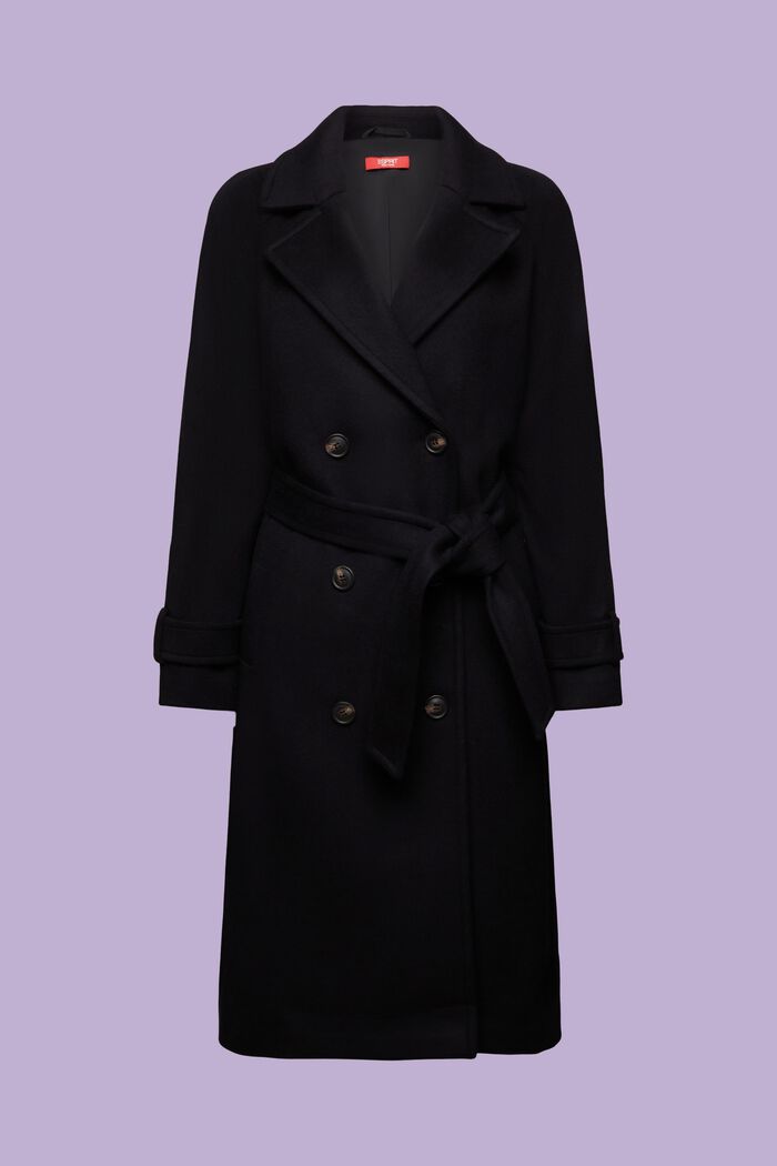 Dobbeltradet frakke i uld og kashmir, BLACK, detail image number 6