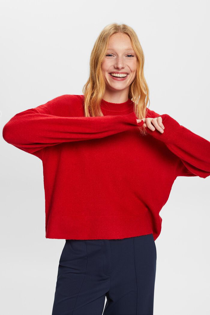 Striksweater med blouson-ærmer, DARK RED, detail image number 0