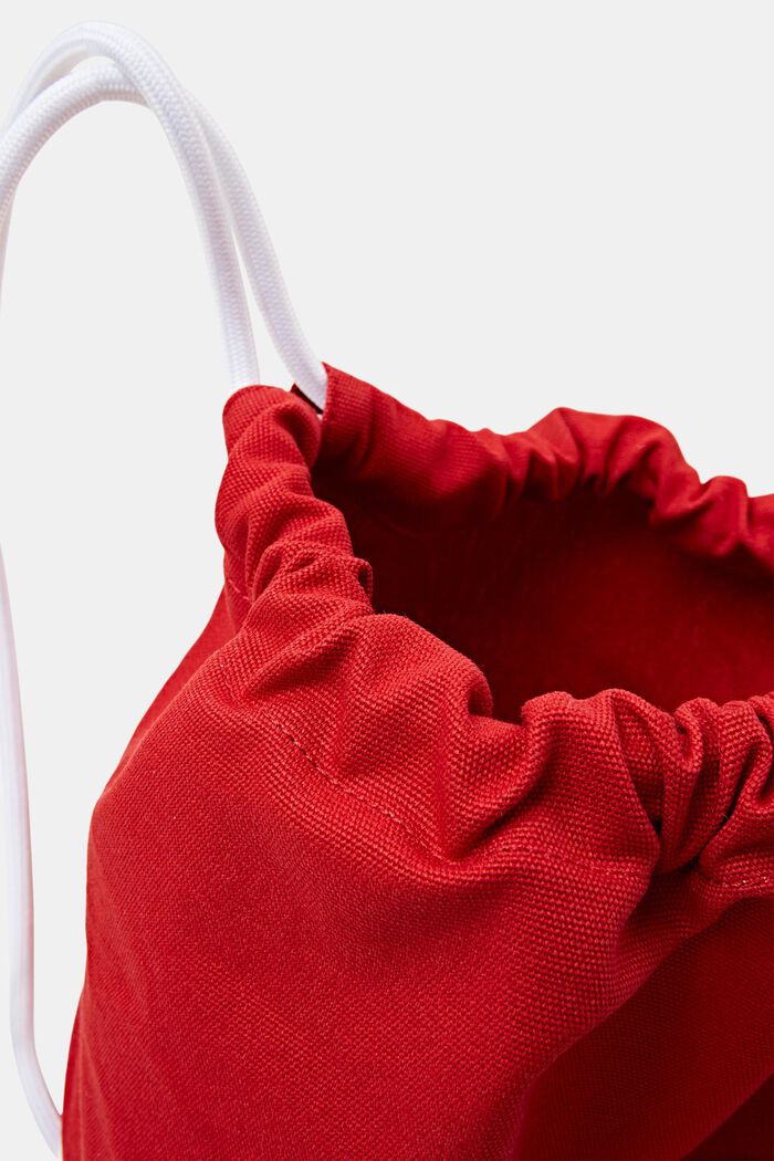 Rygsæk i bomuldscanvas med snoretræk og logo, DARK RED, detail image number 3