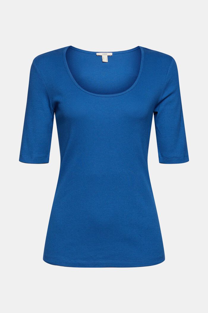 Fint ribbet T-shirt, økologisk bomuldsblanding, BRIGHT BLUE, detail image number 5