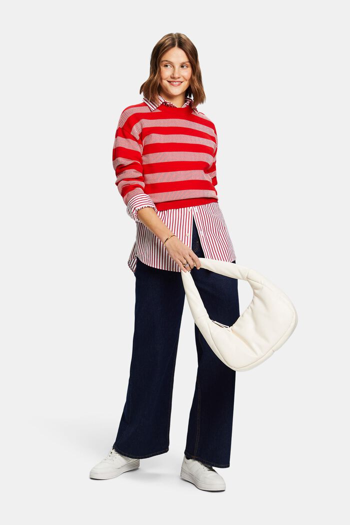 Sweater med jacquard-striber og rund hals, RED, detail image number 1