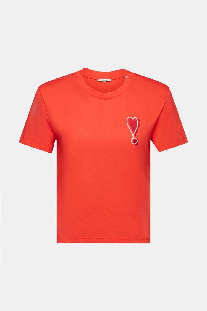 Bomulds-T-shirt med broderet hjertemotiv, ORANGE RED, detail image number 7