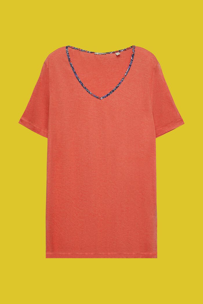 CURVY T-shirt med blomstret kant, TENCEL™, ORANGE RED, detail image number 2