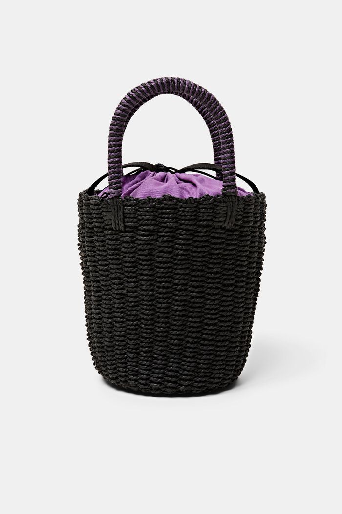 Bucket-taske i raffia med hanke foroven, BLACK, detail image number 0