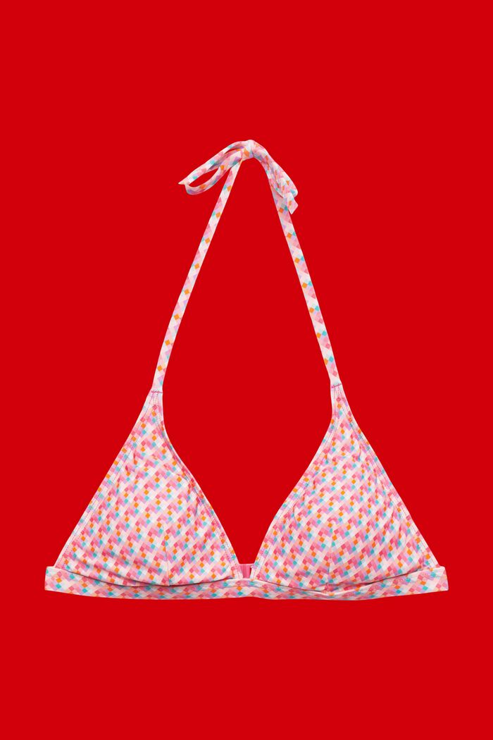 Polstret halterneck-bikinitop med geometrisk print, PINK FUCHSIA, detail image number 3