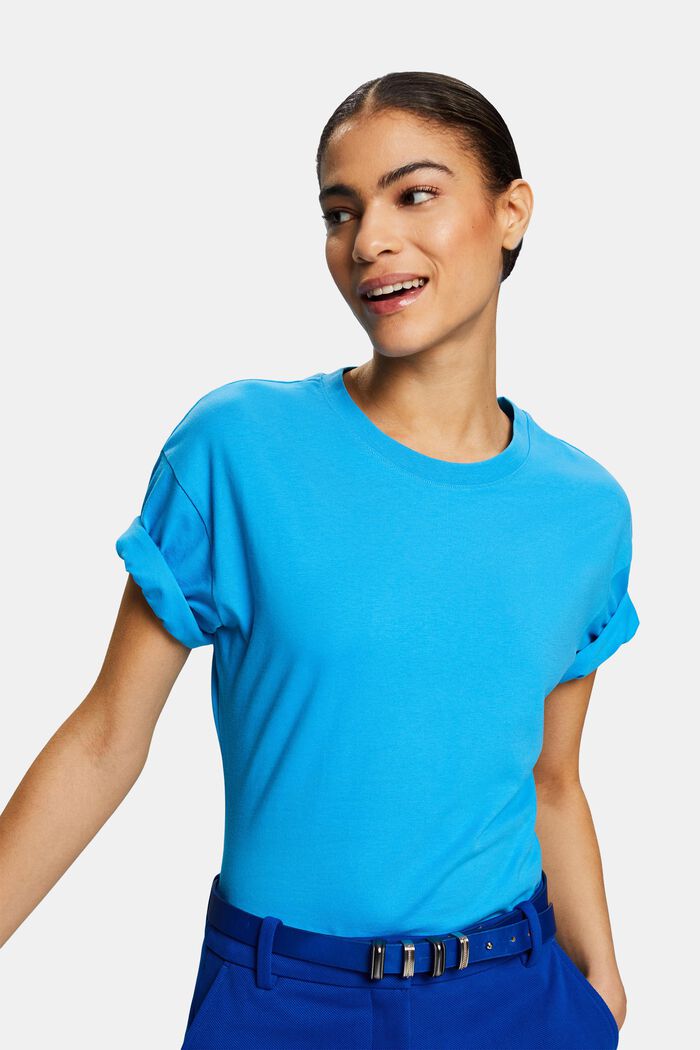 Taljeret T-shirt med rund hals, BLUE, detail image number 0