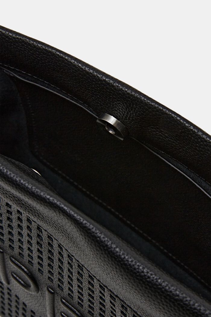Lædertaske med præget logo, BLACK, detail image number 3