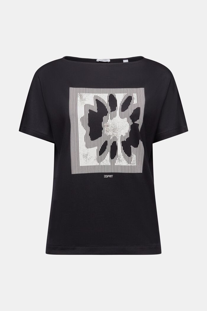 Jersey-T-shirt med print foran, BLACK, detail image number 6