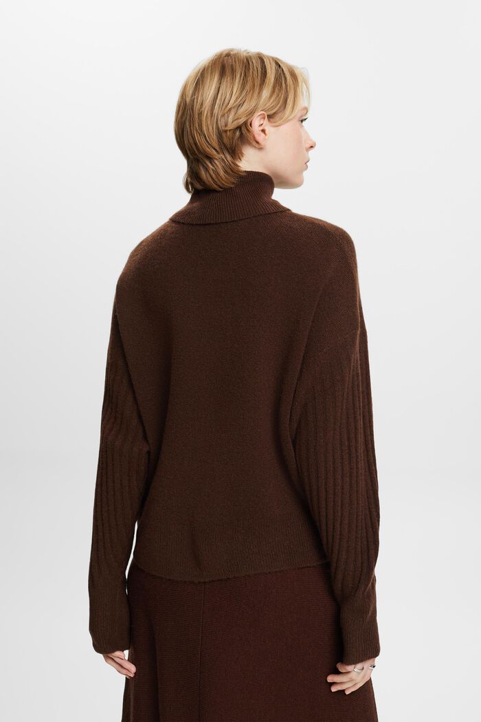 Rullekravesweater i uldmiks, BROWN, detail image number 4