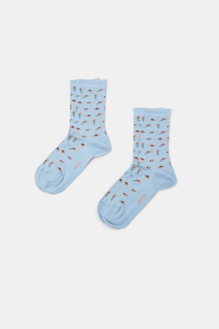 Pakke m. 2 par strikkede sokker m. blomstermønster, CLOUD, detail image number 0