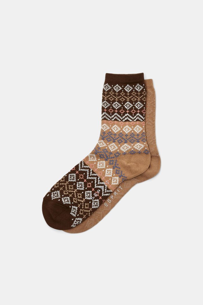 Pakke med 2 par sokker med Fair Isle-mønster, økologisk bomuld