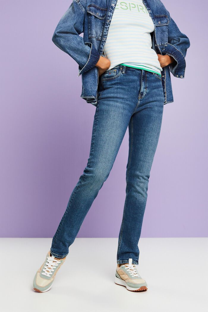 Retro slim-jeans med høj talje, BLUE MEDIUM WASHED, detail image number 0