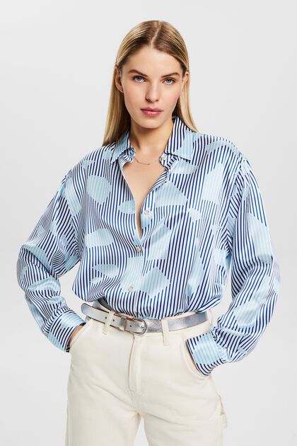 Button down-skjorte i silke med print