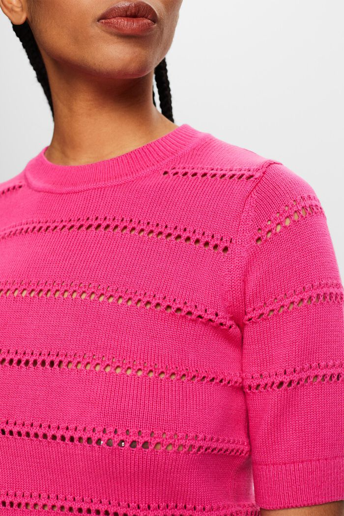 Kortærmet pointelle-sweater, PINK FUCHSIA, detail image number 2