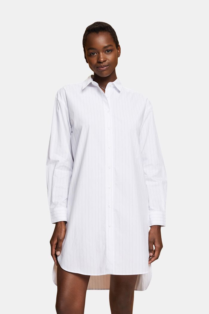 Nålestribet skjortekjole, 100 % bomuld, WHITE, detail image number 0