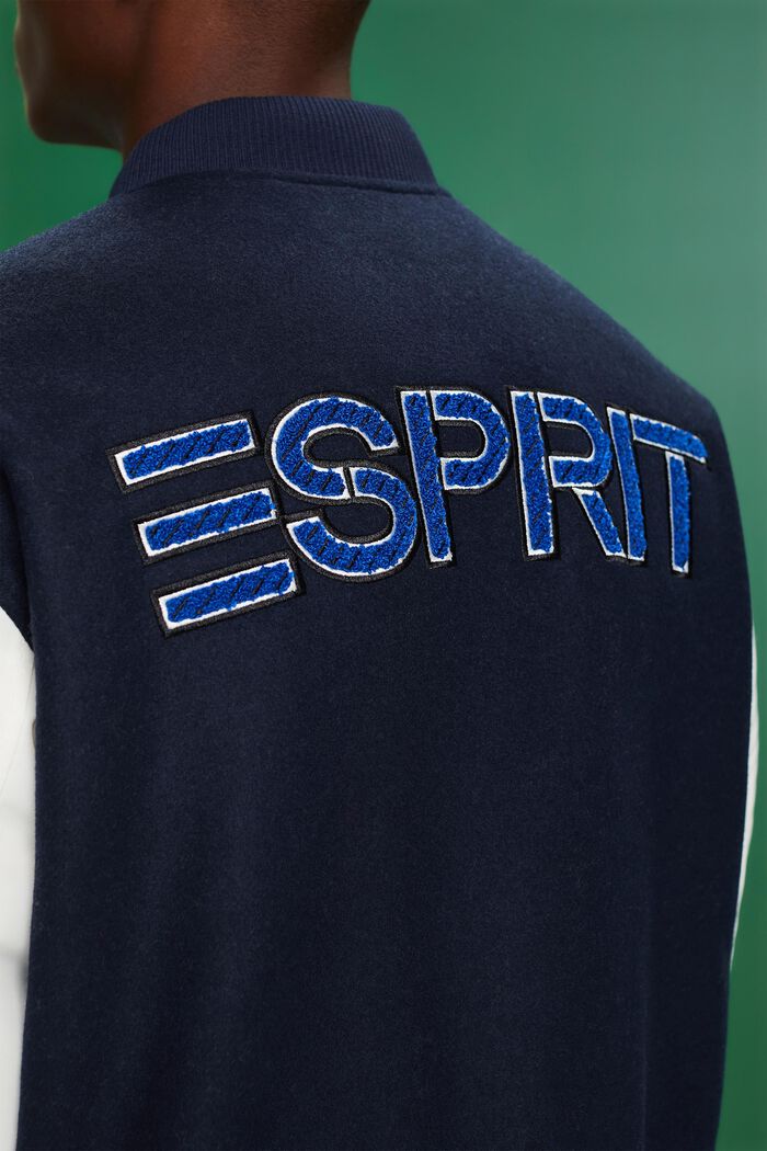 Varsity-jakke i uldmiks med applikeret logo, NAVY, detail image number 4