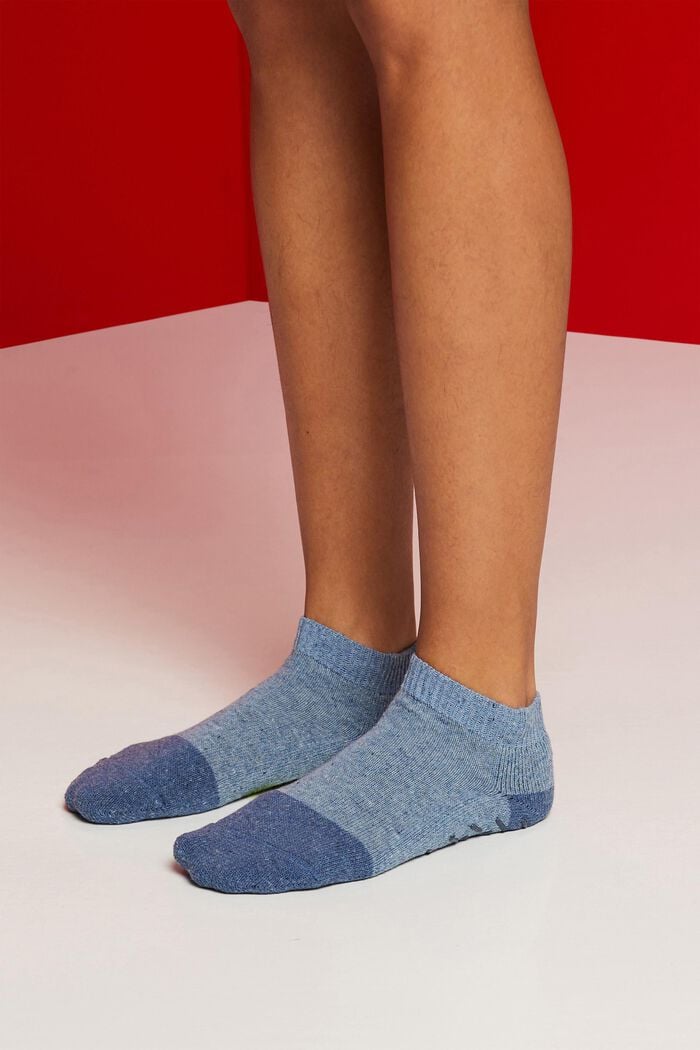Korte skridsikre sokker, uldmiks, BLUE SMOKE, detail image number 1