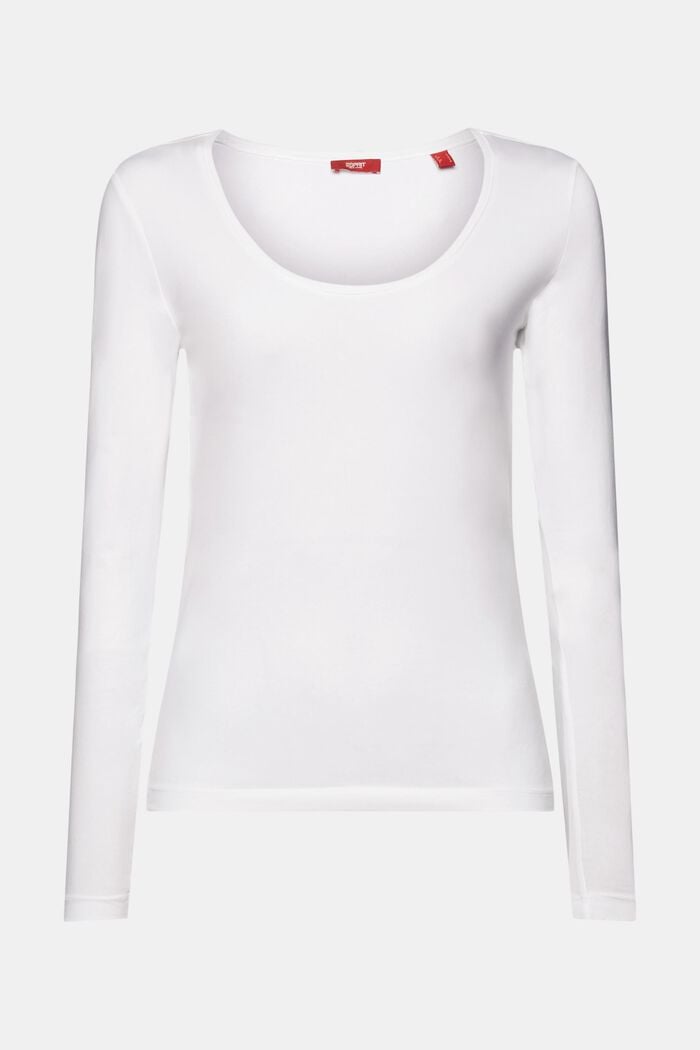 Langærmet T-shirt med dyb rund halsudskæring, WHITE, detail image number 7