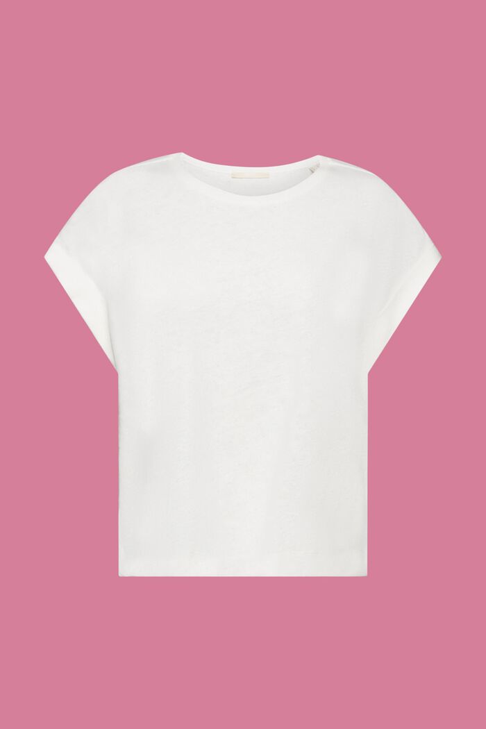 T-shirt i bomulds- og hørmiks, OFF WHITE, detail image number 7