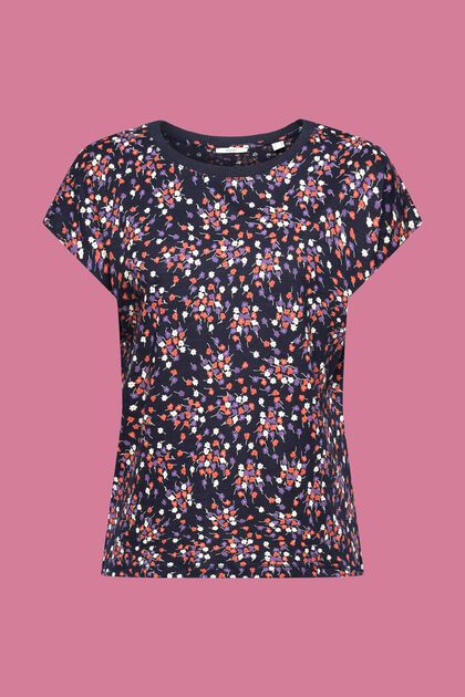Ærmeløs T-shirt med allover-blomstermønster, NAVY, overview