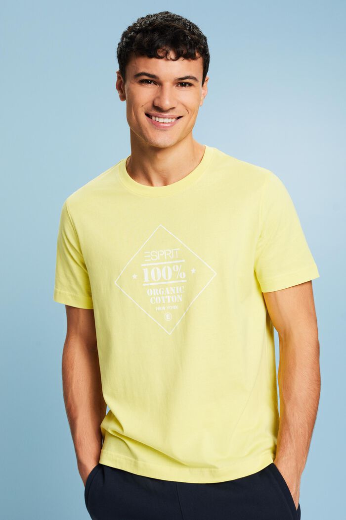 Bomulds-T-shirt med logoprint, PASTEL YELLOW, detail image number 0