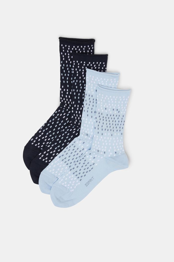 Pakke med 2 par prikkede sokker, økologisk bomuld, LIGHT BLUE/NAVY, detail image number 0