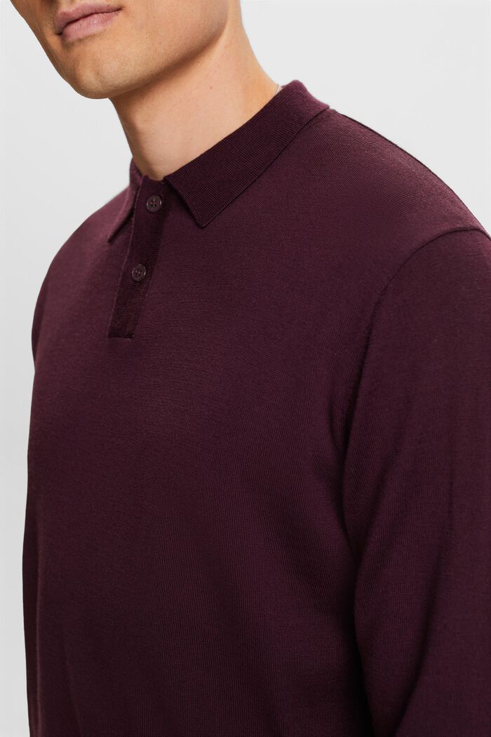 Polosweater i uld, AUBERGINE, detail image number 2