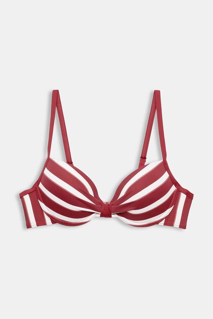Polstret bikinitop med bøjle og striber, DARK RED, overview