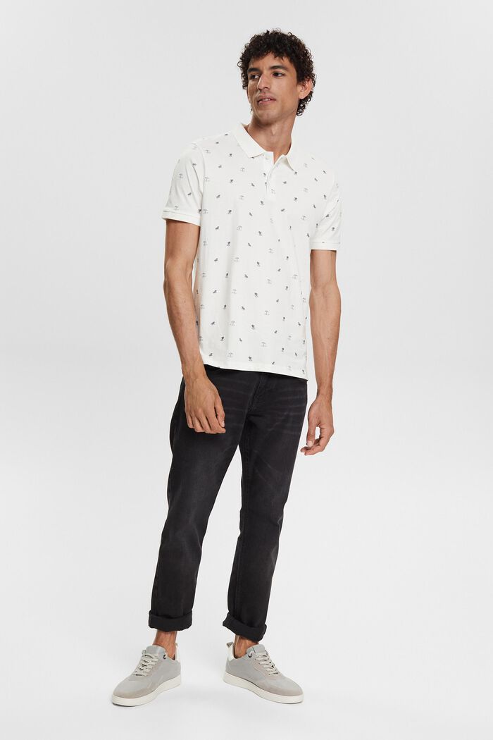Jersey-poloskjorte med print, OFF WHITE, detail image number 1
