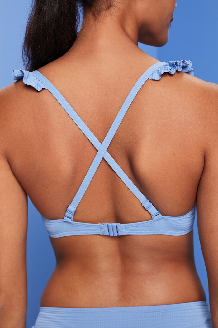 Genanvendt: bikinitop med bøjle og flæser, LIGHT BLUE LAVENDER, detail image number 3