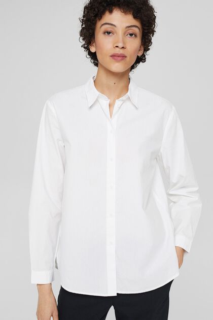 Oversized skjortebluse i bomuld, WHITE, overview