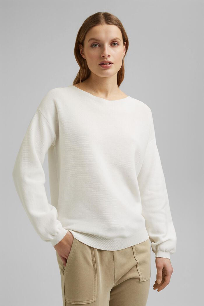 Sweater af 100% økologisk bomuld, OFF WHITE, overview