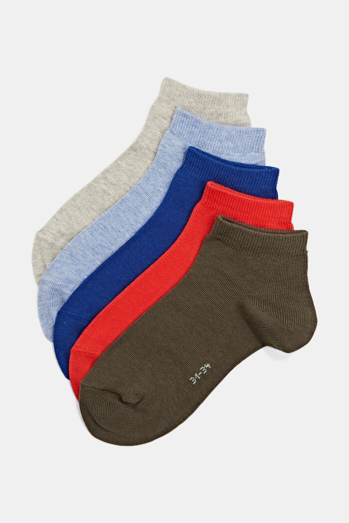 Pakke med 5 par ensfarvede sokker, økologisk bomuldsblanding, BLUE/BROWN, overview