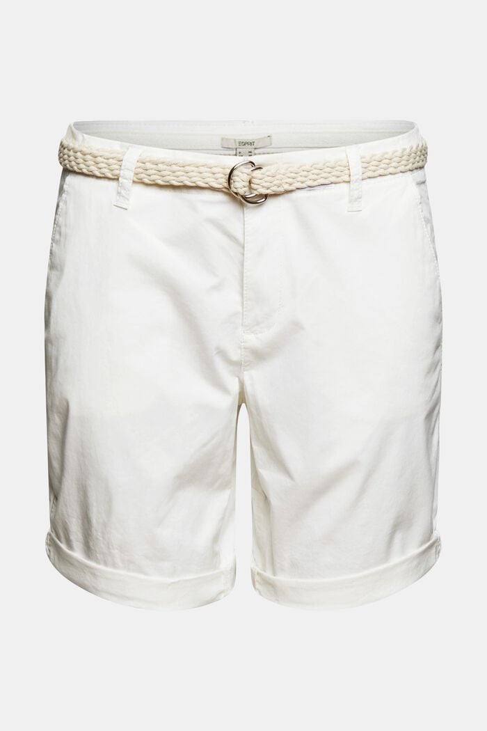 Shorts med vævet bælte, WHITE, overview