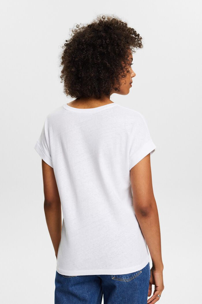 T-shirt med V-hals i bomuld/hør, WHITE, detail image number 2