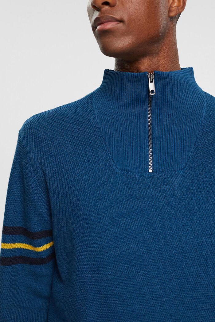 Pullover med lynlås i halv længde og stribedetaljer, PETROL BLUE, detail image number 2
