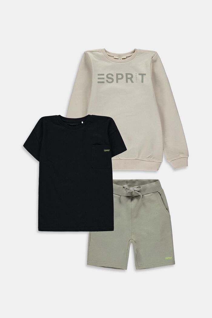Blandet sæt: Sweatshirt, T-shirt og shorts, LIGHT BEIGE, detail image number 0