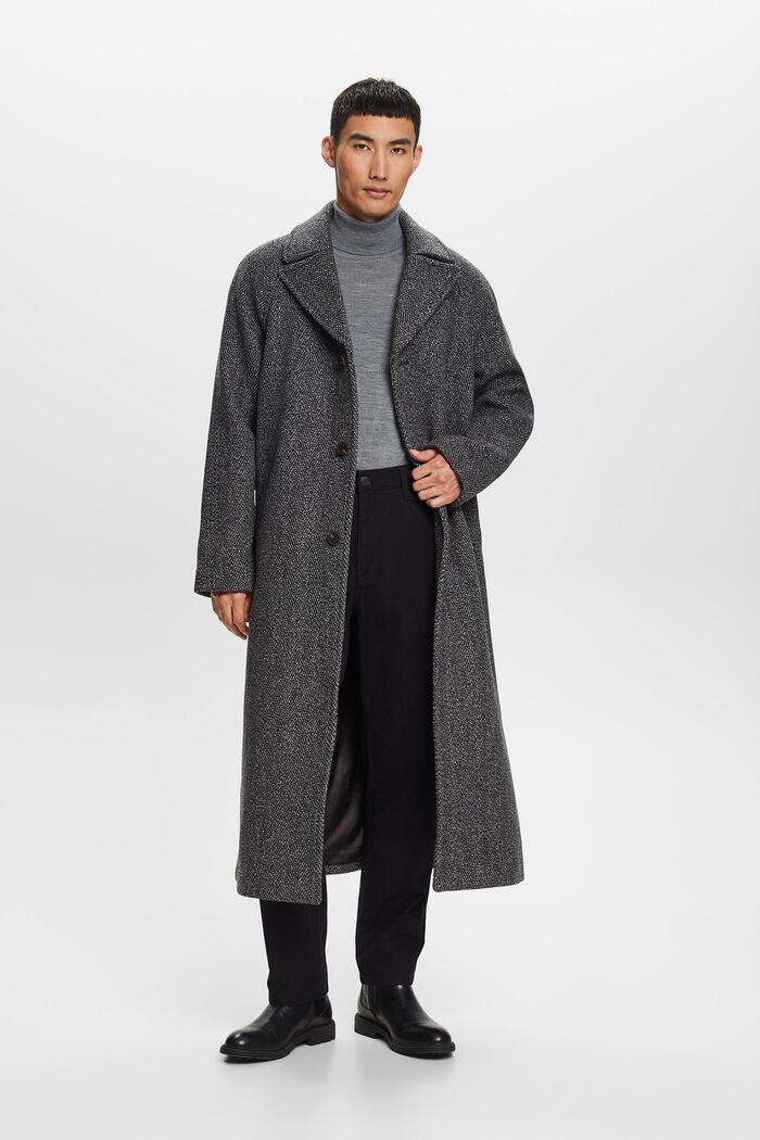 Frakke i uldmiks med sildebensmønster, BLACK, detail image number 1