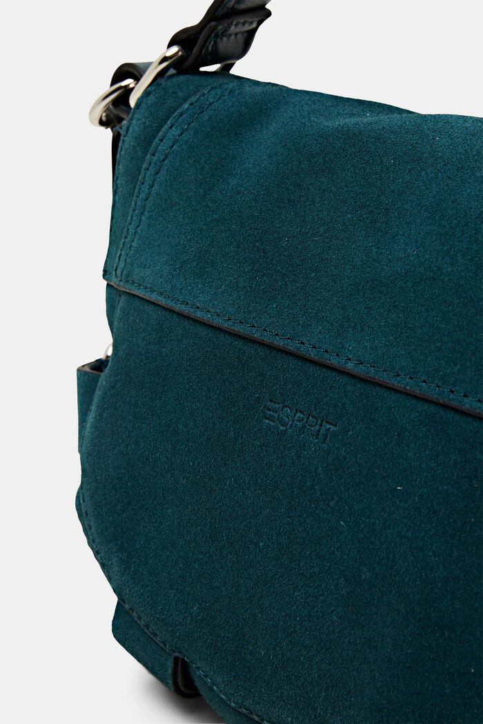 Saddle-taske i ruskind med dekorative remme, TEAL GREEN, detail image number 1