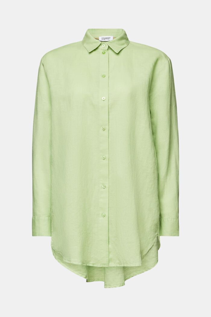 Skjorte i bomuld og hør, LIGHT GREEN, detail image number 5