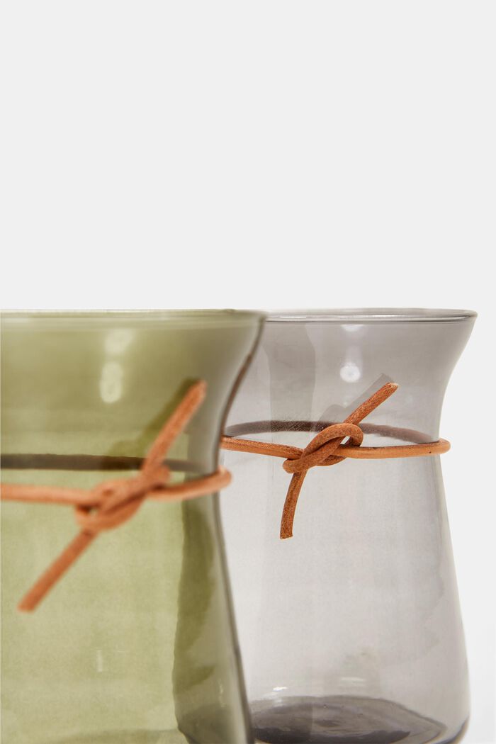 Sæt bestående af 2 vaser med læderbånd, GREEN, detail image number 1