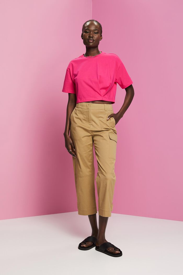 Cropped jersey-T-shirt med rund hals, PINK FUCHSIA, detail image number 4