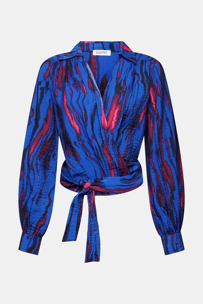 Krøllet slå om-bluse med print, BRIGHT BLUE, detail image number 6