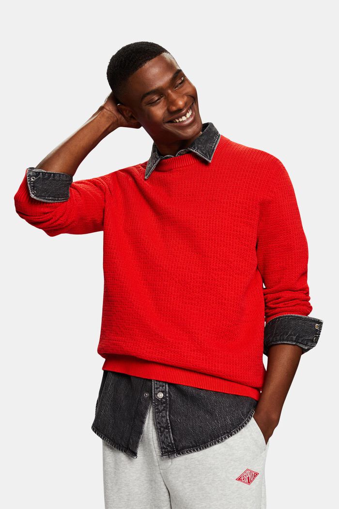 Sweater med struktur og rund hals, RED, detail image number 4
