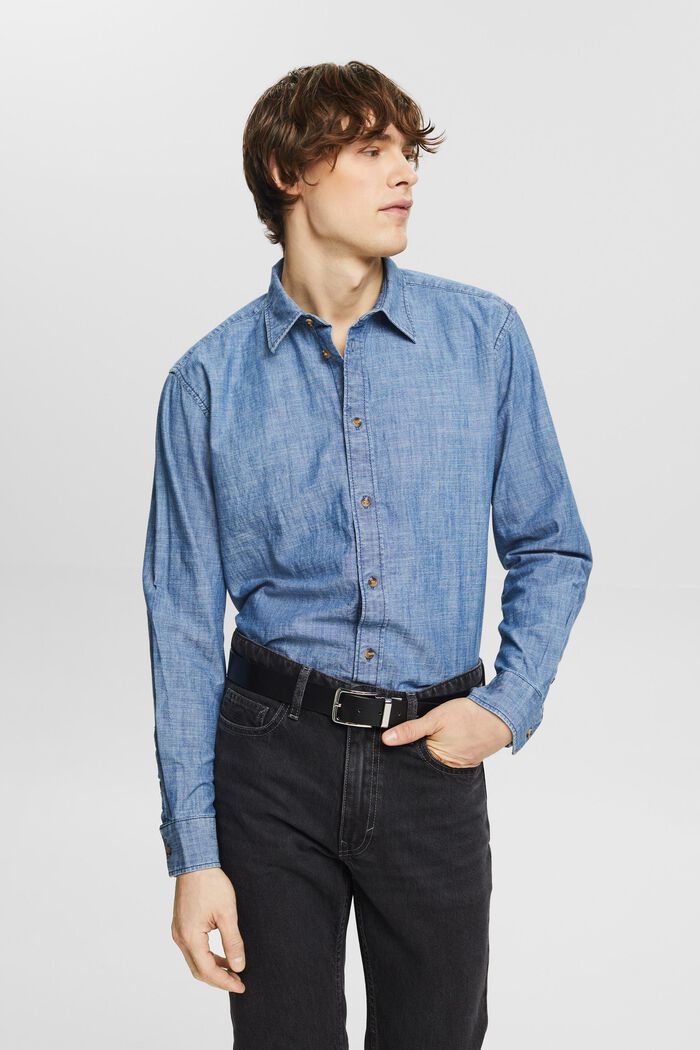 Button down-skjorte i chambray, BLUE MEDIUM WASHED, detail image number 0