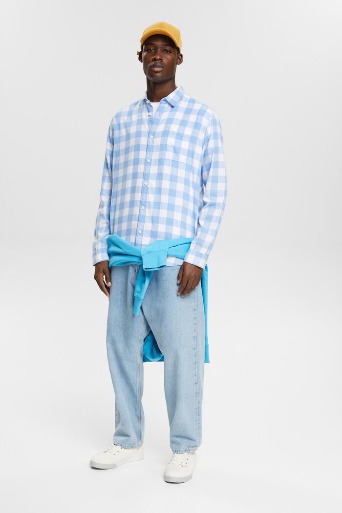 Flonelskjorte med vichytern, i bæredygtig bomuld, BRIGHT BLUE, detail image number 6