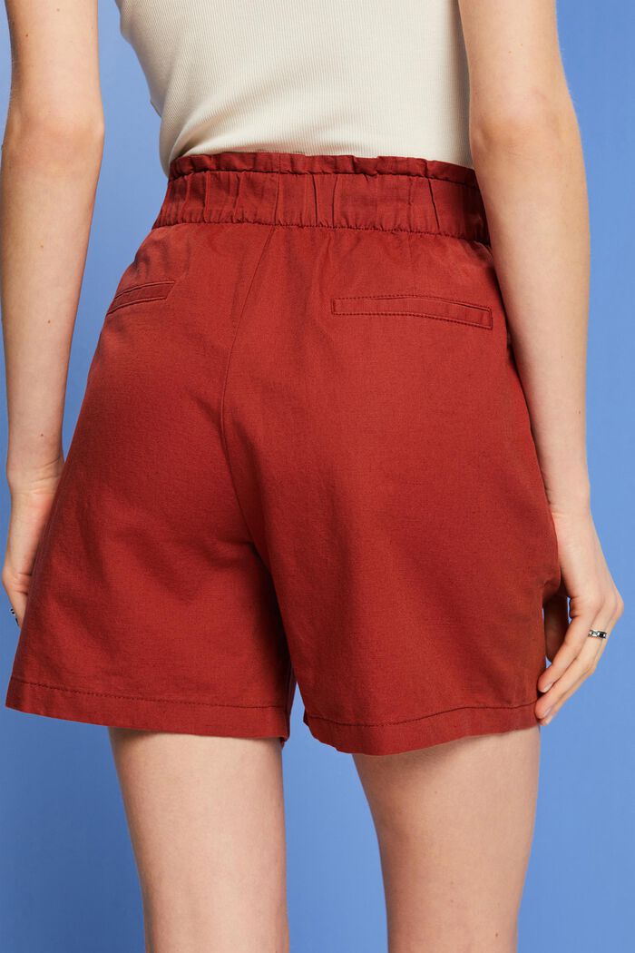 Shorts med bindebælte, hør-/bomuldsmiks, TERRACOTTA, detail image number 4