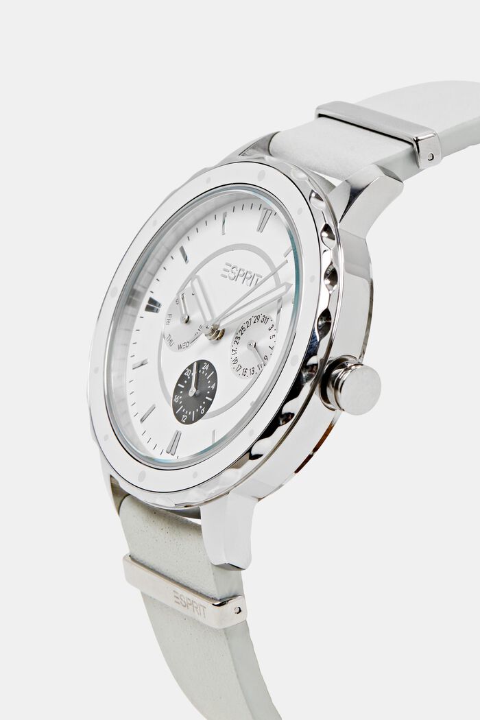 Multifunktionelt ur med læderrem, SILVER, detail image number 1